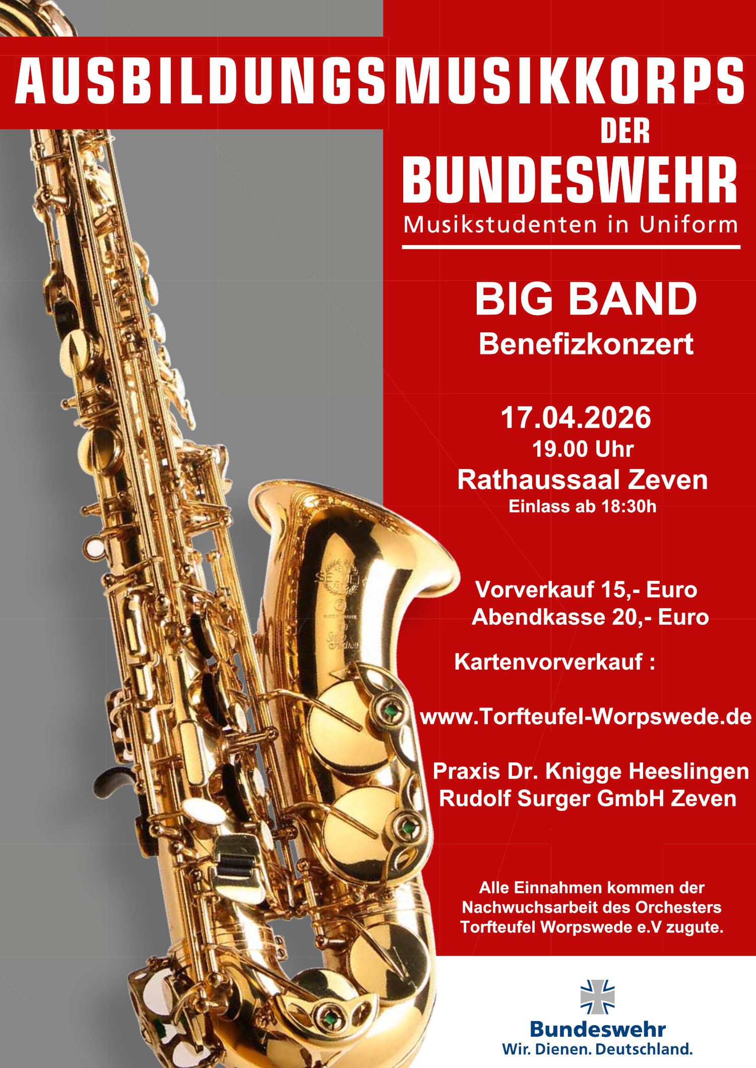 Plakat für das Konzert der Big Band des Ausbildungsmusikkorps der Bundeswehr 2026